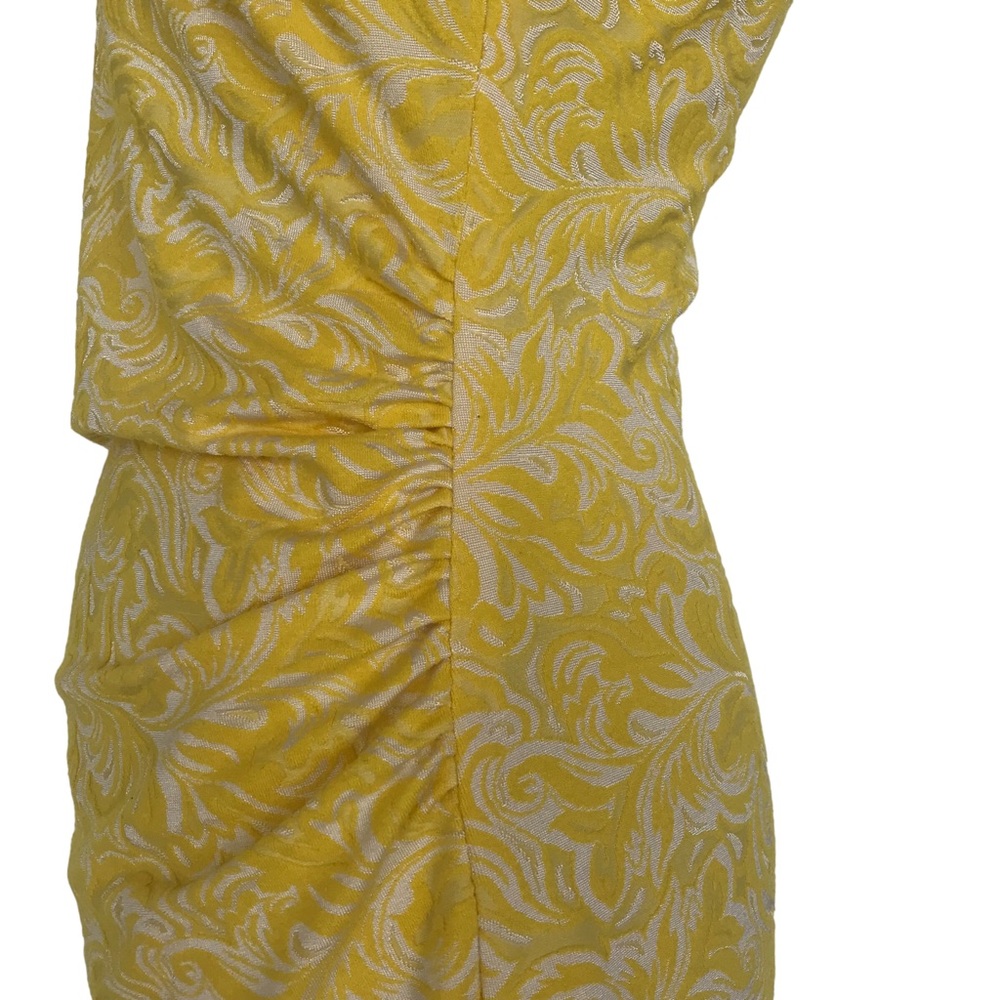 Yellow And White Cache Size 2 Fitted Midi Dress W… - image 3